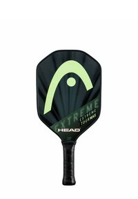 Schwarzer Pickleball-Schläger mit grünem Logo und dem Text "EXTREME TOUR MAX" sowie "HEAD" auf der Schlagfläche, schwarzem Griff mit Wickelung.