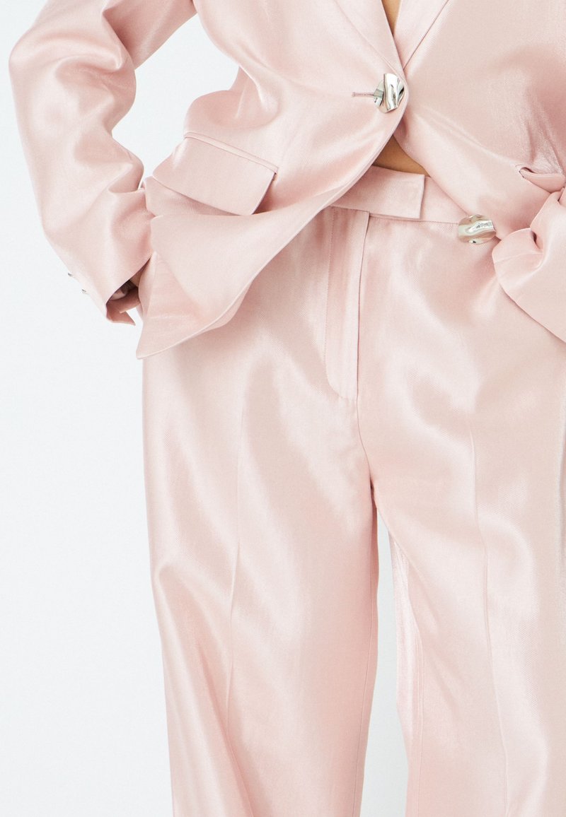 strapless open back dress Button Embellished Satin Shirt with Pants in Rani Pink main image 0