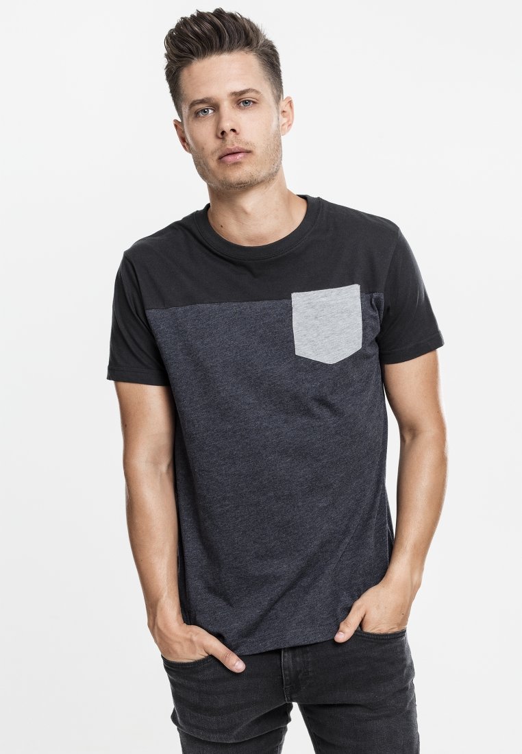 Urban Classics 3-TONE POCKET TEE - Marškinėliai su spaudiniu - grey/black