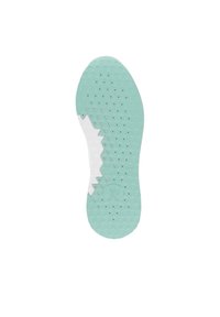 Semelle de chaussure turquoise clair présentant un motif texturé et multifacette avec un accent blanc. Bord en zigzag remarquable pour une meilleure adhérence.