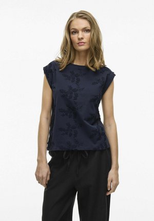 VILA RUNDHALS - Print T-shirt - navy blazer