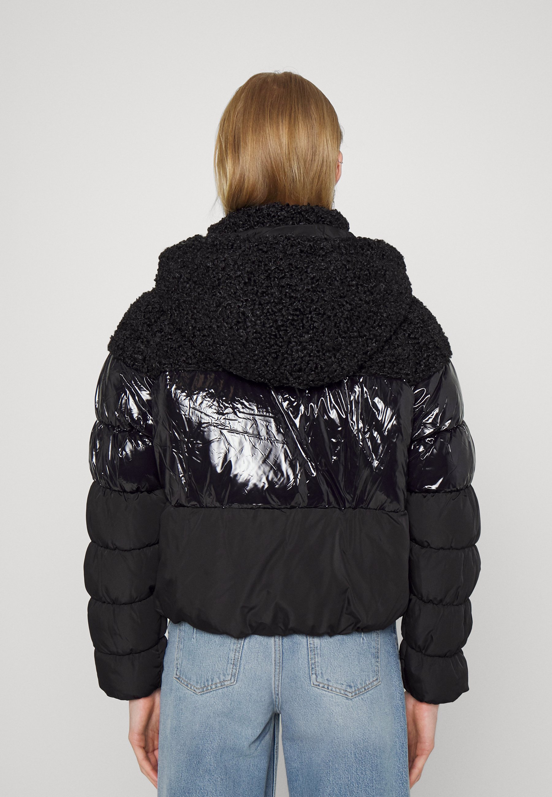 mixed media puffer coat