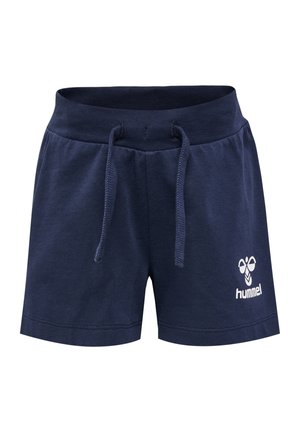 Donkerblauwe katoenen shorts met een elastische tailleband en wit "hummel" logo. Ontworpen met een zachte textuur en een casual pasvorm voor comfort.