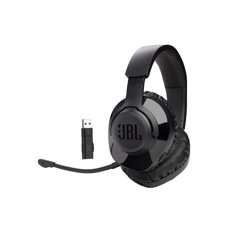 Cuffia over-ear nera con padiglioni imbottiti, headband regolabile e microfono USB staccabile. Logo JBL ben visibile.