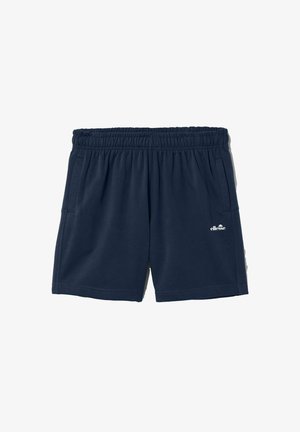 Pantaloncini casual blu navy con fascia elastica in vita, tasche laterali e piccolo logo ellesse bianco sulla coscia sinistra.
