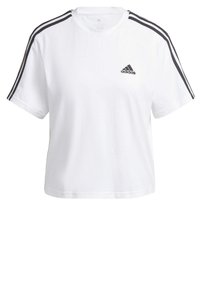 adidas Sportswear ESSENTIALS 3 STRIPES SINGLE CROPPED - Potiskana majica - medium grey heather   white