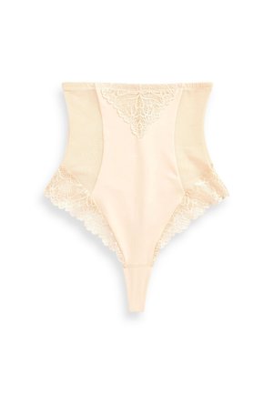 Beezid kõrge vöökohaga aluspüksid, mis on valmistatud siledast kangast, millel on pitsist ääris vööl ja jalgade avades, ning kaunistatud lillepitsimustriga.