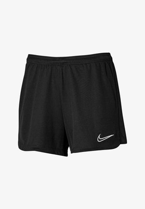 Zwarte sportieve shorts van lichtgewicht materiaal, met een elastische tailleband en een wit Nike Swoosh-logo aan de onderkant links.