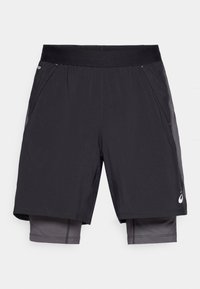 Schwarze Sportshorts mit glatter Textur, ausgestattet mit einem breiten elastischen Bund und einer Innenauskleidung in einem dunkleren Farbton. Seitentaschen sind enthalten.