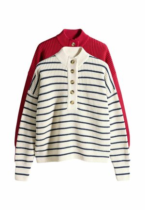 2 PACK BUTTON NECK CHUNKY  - Pullover - red cream navy stripe