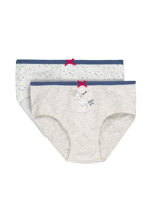 Braguitas para niñas con cinturillas elásticas azul marino y lazos rojos; una tiene estampado de estrellas y la otra un caniche blanco con el texto "super star".