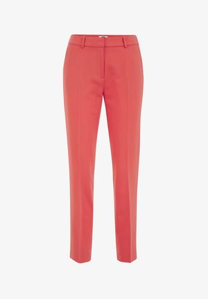 Koraalkleurige broek met een slim fit, platte voorkant, riemlussen, zijzakken en een gladde stofstructuur, ontworpen voor een geklede uitstraling.