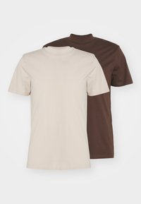 JPRBLA BASIC TEE TURTLE 2 PACK  - Tricou basic - moonbeam/dark chocolate brown