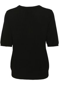 Top corto a maniche corte in maglia nera con scollatura rotonda. Tessuto morbido, vestibilità comoda e spacchi laterali all'orlo per una maggiore libertà di movimento.