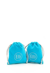 Kaks türkiissinist kangast kotikest paelaga sulgemiseks. Igal kotikesel on ümara kujuga valge logo tekstiga "Elli by Julie & Grace."