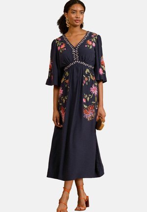 Love & Roses REGULAR FIT - EMBROIDERED V-NECK SLEEVE MIDI - Vestito lungo - navy floral