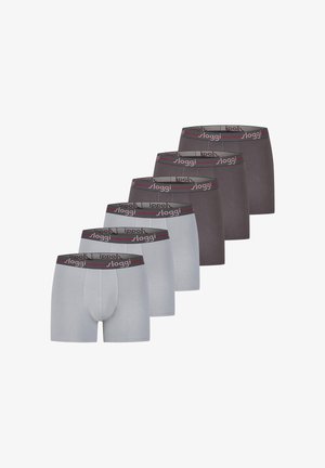 Zespack boxershorts in lichtgrijs en donkergrijs. De stof is een zachte katoenmix. Brede elastische tailleband met logo en contrasterende rode streep.