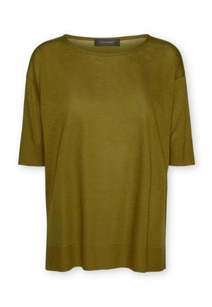 Top de punto de manga corta en verde oliva con escote redondo y puños y dobladillo acanalados de Elena Mirò.