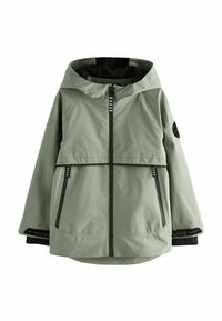 Lichtgroene hoodie met een rits aan de voorkant, zwarte ritsen en logo-details. Heeft een losse pasvorm, zijzakken en een gestructureerde stof.
