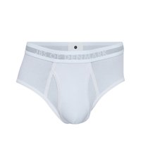 Hvide bomuldsunderbukser med en grå taljebånd, der viser "JBS OF DENMARK," med en glat tekstur og klassisk underbuksedesign.