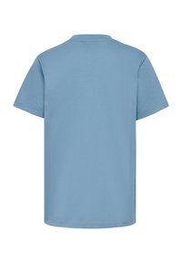 Kortærmet T-shirt i lyseblåt bomuldsstof med rund halsudskæring og en glat overflade. T-shirten har et enkelt design og færdige kanter.