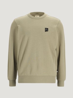 Sweatshirt verde chiaro realizzato in tessuto morbido, con collo rotondo e maniche lunghe. Notevole patch con logo nero sul petto sinistro.