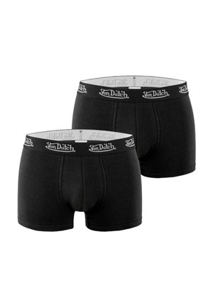 Deux boxers noirs avec des ceintures élastiques noires arborant des logos "Von Dutch" blancs sur un fond blanc uni.