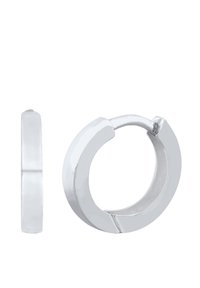 Boucles d'oreilles en argent avec une finition polie, présentant un design circulaire et un fermoir articulé pour un enfilage facile. Mesurent environ 2 cm de diamètre.