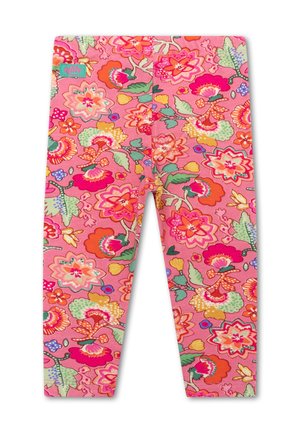 Roze floral leggings met een levendig patroon van kleurrijke bloemen en bladeren. Gemaakt van zachte, rekbare stof voor comfort.
