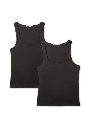 Canotte nere, con una texture liscia, scollatura rotonda e spalline larghe. Due pezzi inclusi nel set.