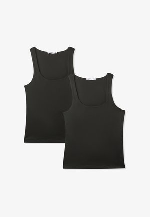 Canotte nere, con una texture liscia, scollatura rotonda e spalline larghe. Due pezzi inclusi nel set.