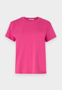 T-shirt rosa a maniche corte realizzato in morbido cotone, con scollatura tonda e un piccolo logo impresso sul petto. Vestibilità classica e texture liscia.