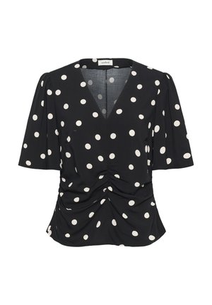 Soaked in Luxury, SLARJANA RUCHING BLOUSE SS - Blúzka - black with oatmeal dot