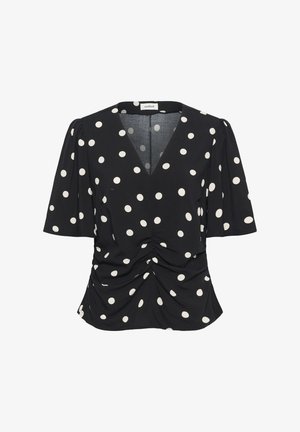 Soaked in Luxury, SLARJANA RUCHING BLOUSE SS - Blúzka - black with oatmeal dot
