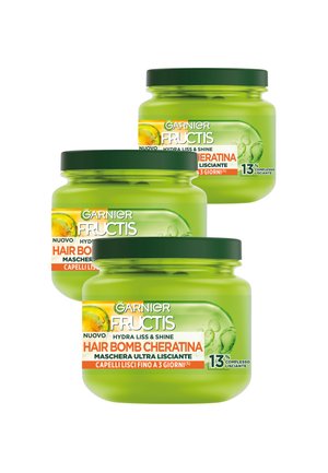 FRUCTIS HAIR BOMB HYDRA LISS AND SHINE CON CHERATINA, MASCHERA ULTRA LISCIANTE PER CAPELLI CRESPI E RIBELLI, 320 ML - 3 PACK - Maschera per capelli