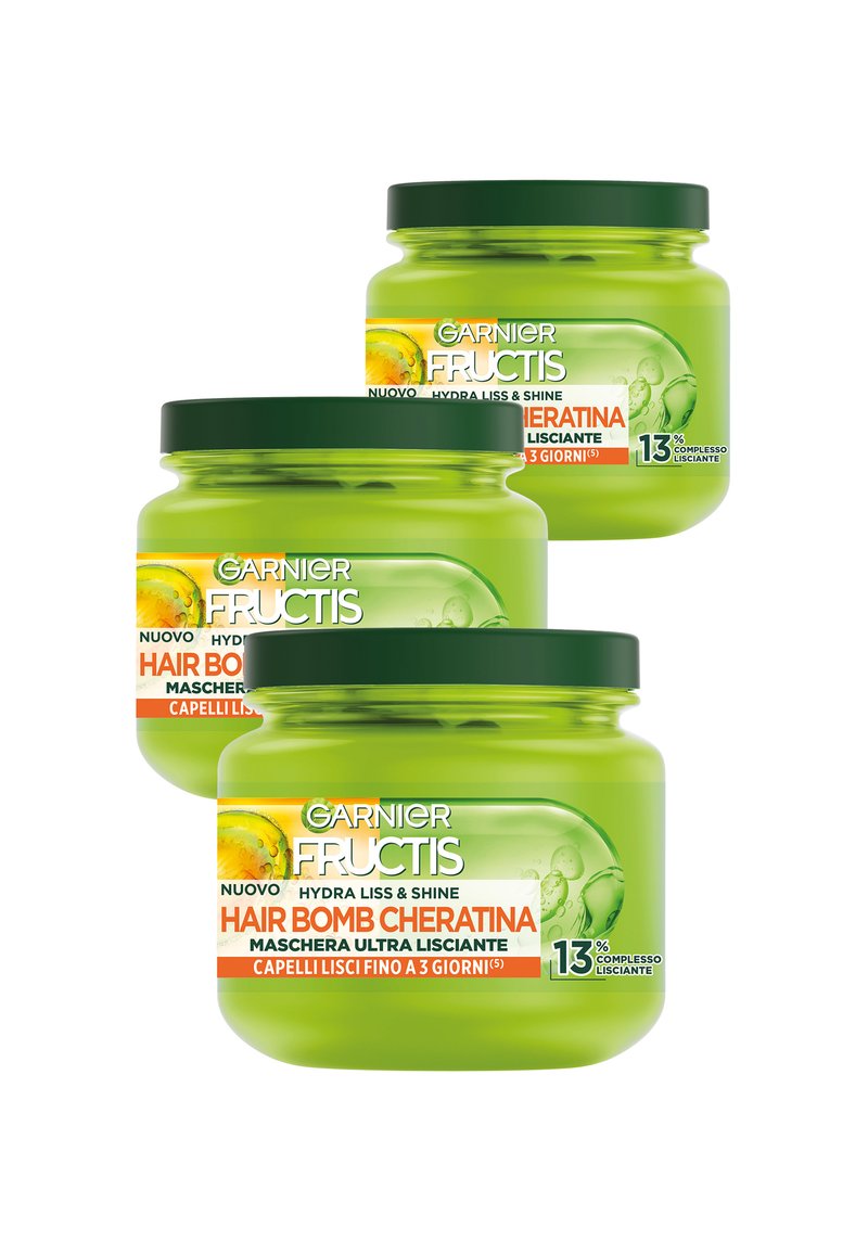 Garnier FRUCTIS HAIR BOMB HYDRA LISS AND SHINE CON CHERATINA, MASCHERA ULTRA LISCIANTE PER CAPELLI CRESPI E RIBELLI, 320 ML - 3 PACK - Maschera per capelli