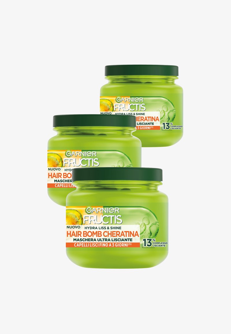Garnier FRUCTIS HAIR BOMB HYDRA LISS AND SHINE CON CHERATINA, MASCHERA ULTRA LISCIANTE PER CAPELLI CRESPI E RIBELLI, 320 ML - 3 PACK - Maschera per capelli
