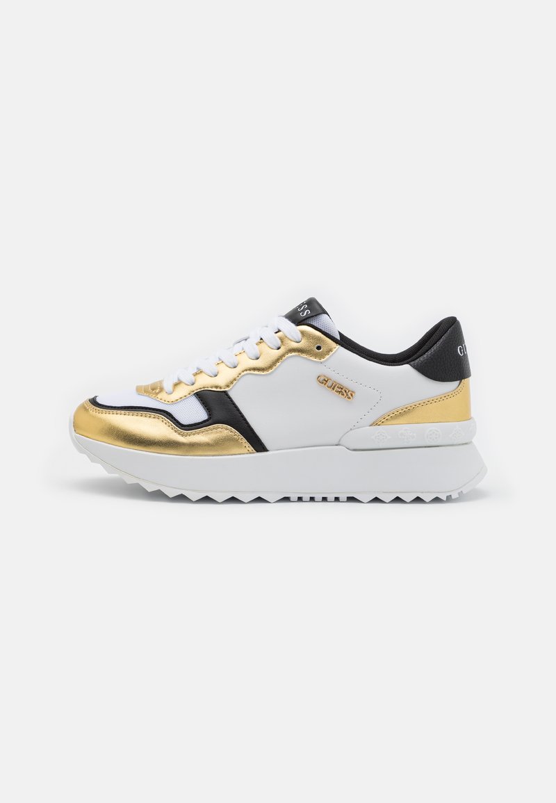 guess white and gold trainers