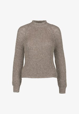 Neulepaita maallisessa taupe-värissä, jossa on ribbitekstuuri ja hienovaraisia metallilankoja. Omistaa korkean kauluksen ja hieman vartalonmyötäisen muodon.