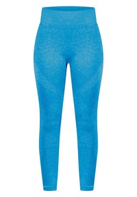 Leggings blu con un aspetto testurizzato e melangiato. Vita alta, design a lunghezza completa e forma aderente per l'abbigliamento sportivo.