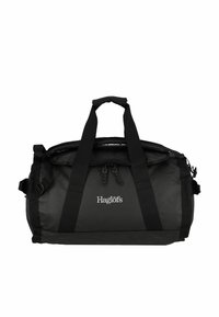 Zwarte sporttas met dubbele handgrepen, voorzijde met ritssluiting en verstelbare schouderband. Beschikt over een logo en duurzaam materiaal.