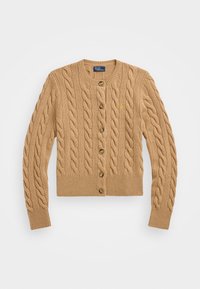 CABLE KNIT WOOL CASHMERE CARDIGAN - Kardiganas - camel melange/gold