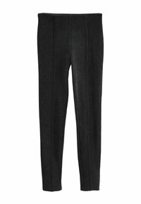 Zwarte corduroy legging met een geribbelde textuur en rechte pijpenontwerp met verticale stikdetails.