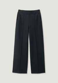 Zwarte wijde broek met een elastische tailleband, voorzien van twee zijzakken en een gestructureerde stof voor extra comfort.