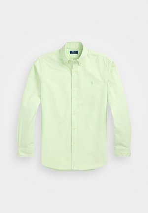 Camicia a maniche lunghe verde chiaro con bottoni, realizzata in cotone, con colletto, bottoni frontali e un piccolo logo ricamato sul petto.