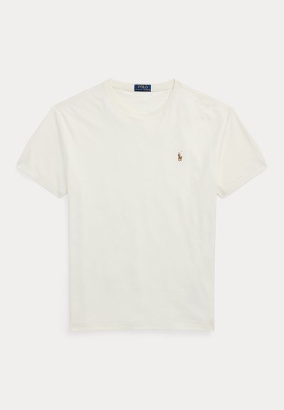 Biele krátke bavlnené tričko s okrúhlym výstrihom, malé vyšívané logo Polo Ralph Lauren na ľavej strane hrudníka.