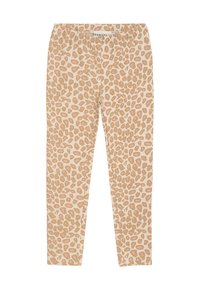 Braune und rosa Leopardenmuster-Leggings in Tan, mit elastischem Bund für Komfort und einer körpernahen Passform.