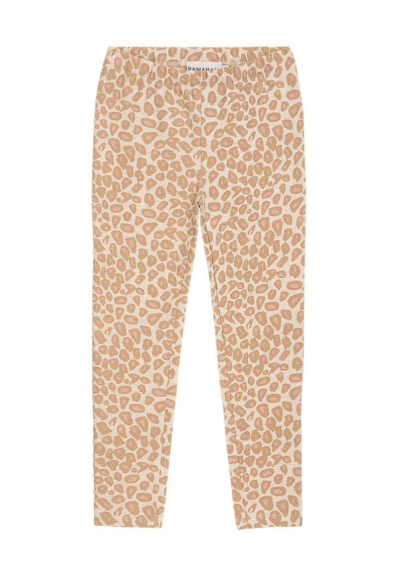 Braune und rosa Leopardenmuster-Leggings in Tan, mit elastischem Bund für Komfort und einer körpernahen Passform.