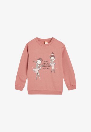 Roze sweatshirt met afbeeldingen van een ballerina, lange mouwen, ribgebreide boorden en onderkant, met tekstontwerp. Zachte textuur, casual pasvorm.