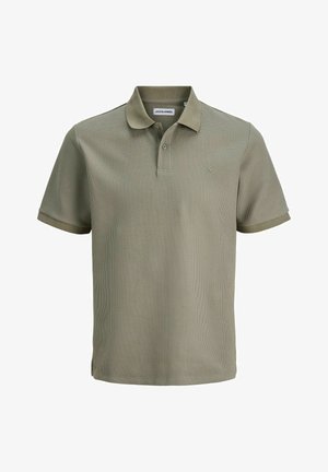 Polo shirt in olijfgroen, van textiel met textuur, met korte mouwen, een drie-knopenssluiting en een klein logo-accent op de borst.